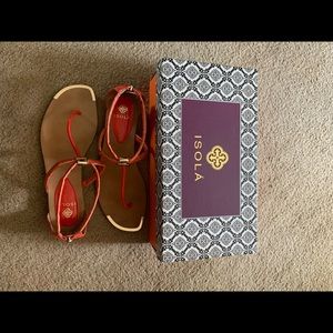 Gorgeous leather sandal with back zip and gold accents